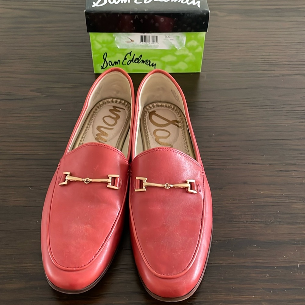 Sam Edelman Red Loafers with Gold Accents